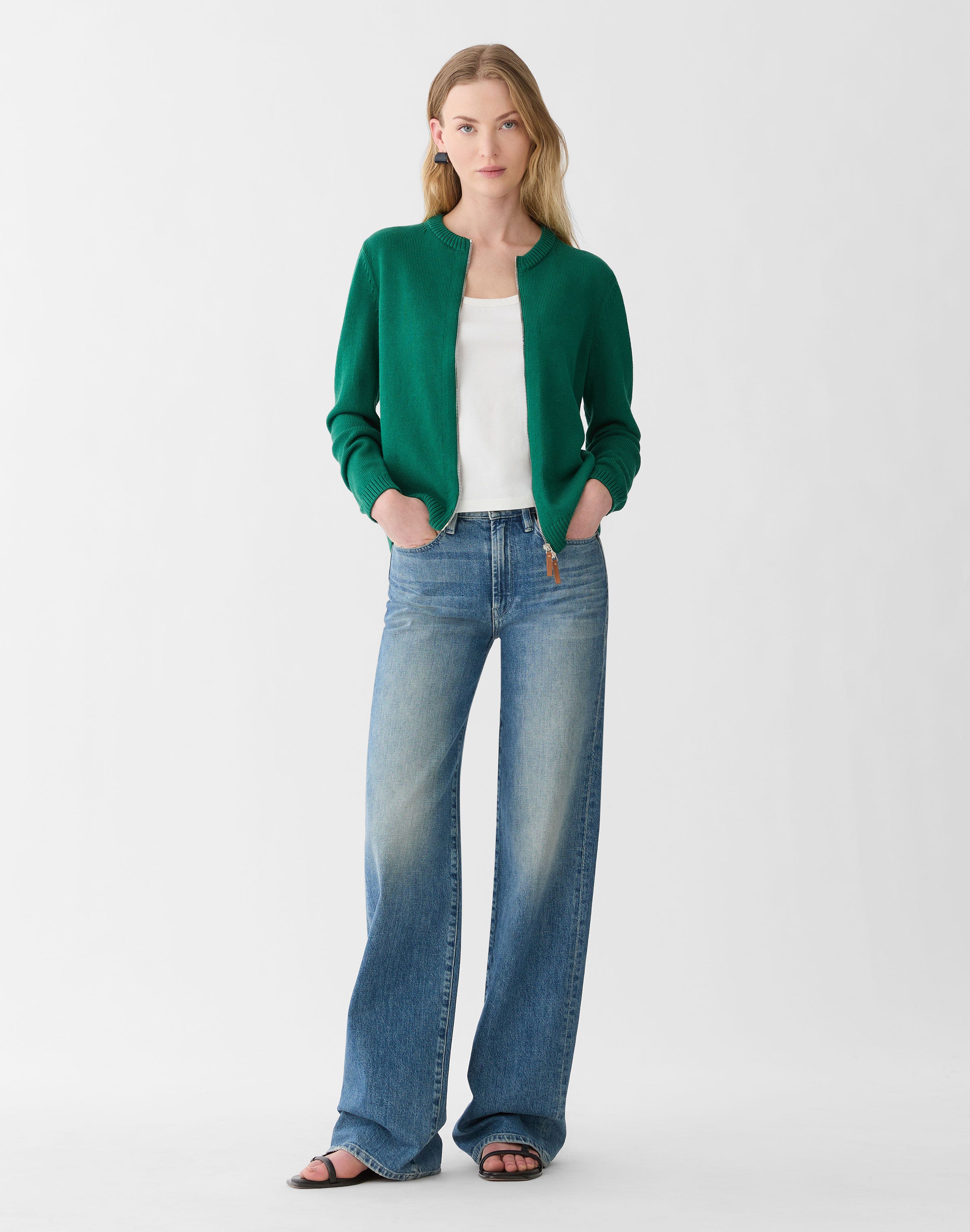 Plus-Size Cotton-Silk Crewneck Bomber Cardigan