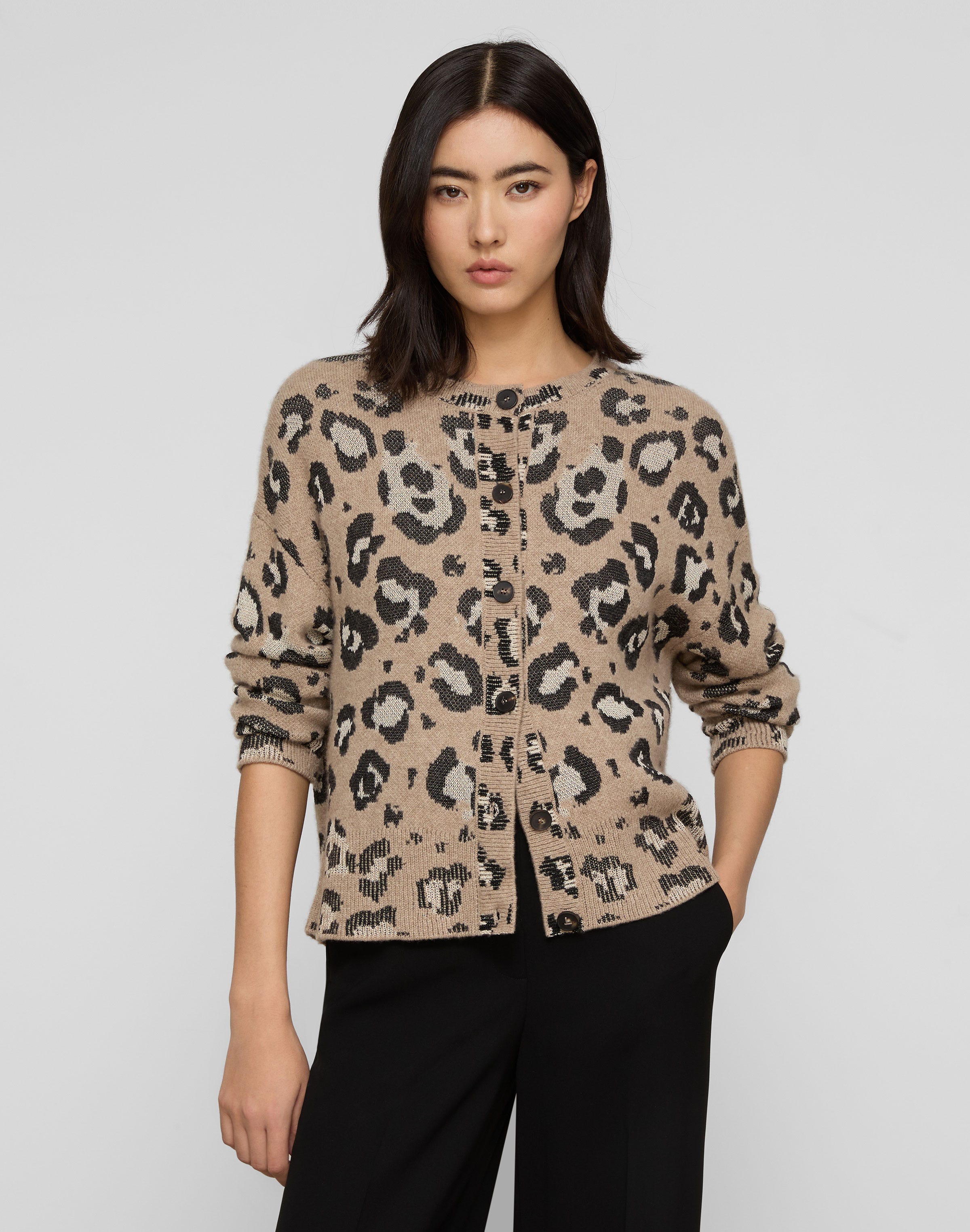 Plus-Size Leopard Jacquard Cashmere-Finespun Voile  Cardigan