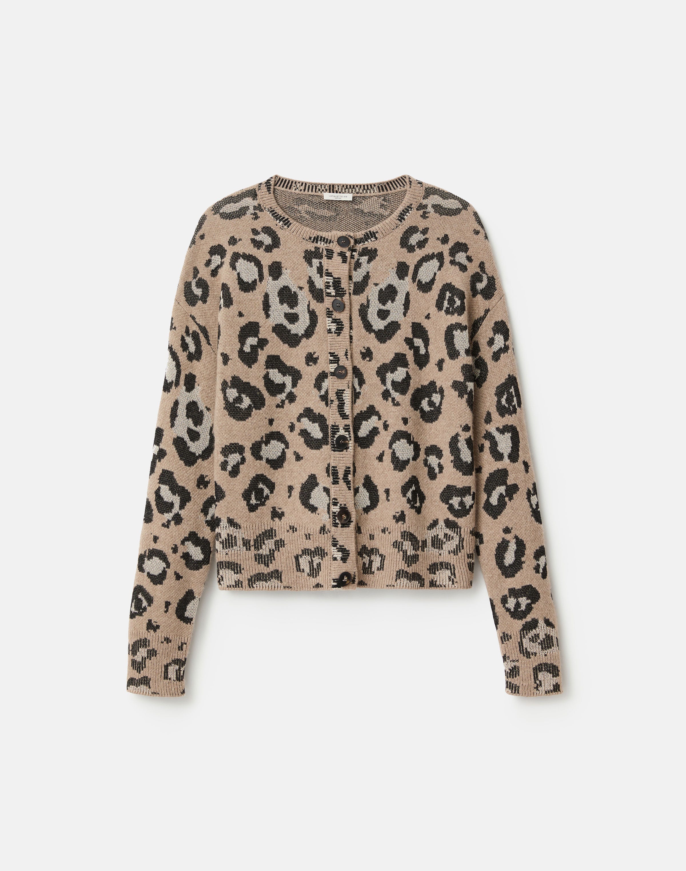 Plus-Size Leopard Jacquard Cashmere-Finespun Voile  Cardigan