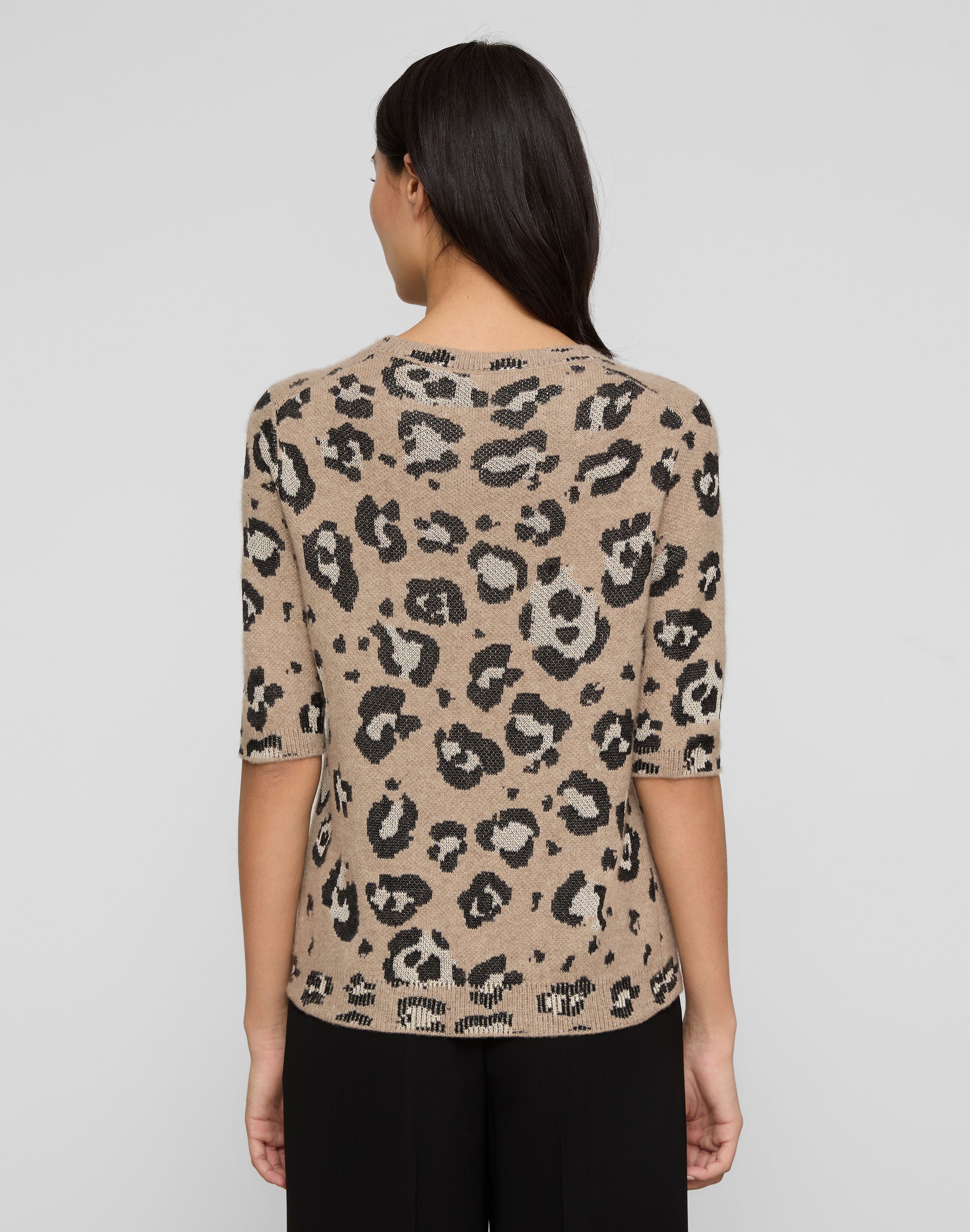 Petite Leopard Jacquard Cashmere-Finespun Voile Sweater