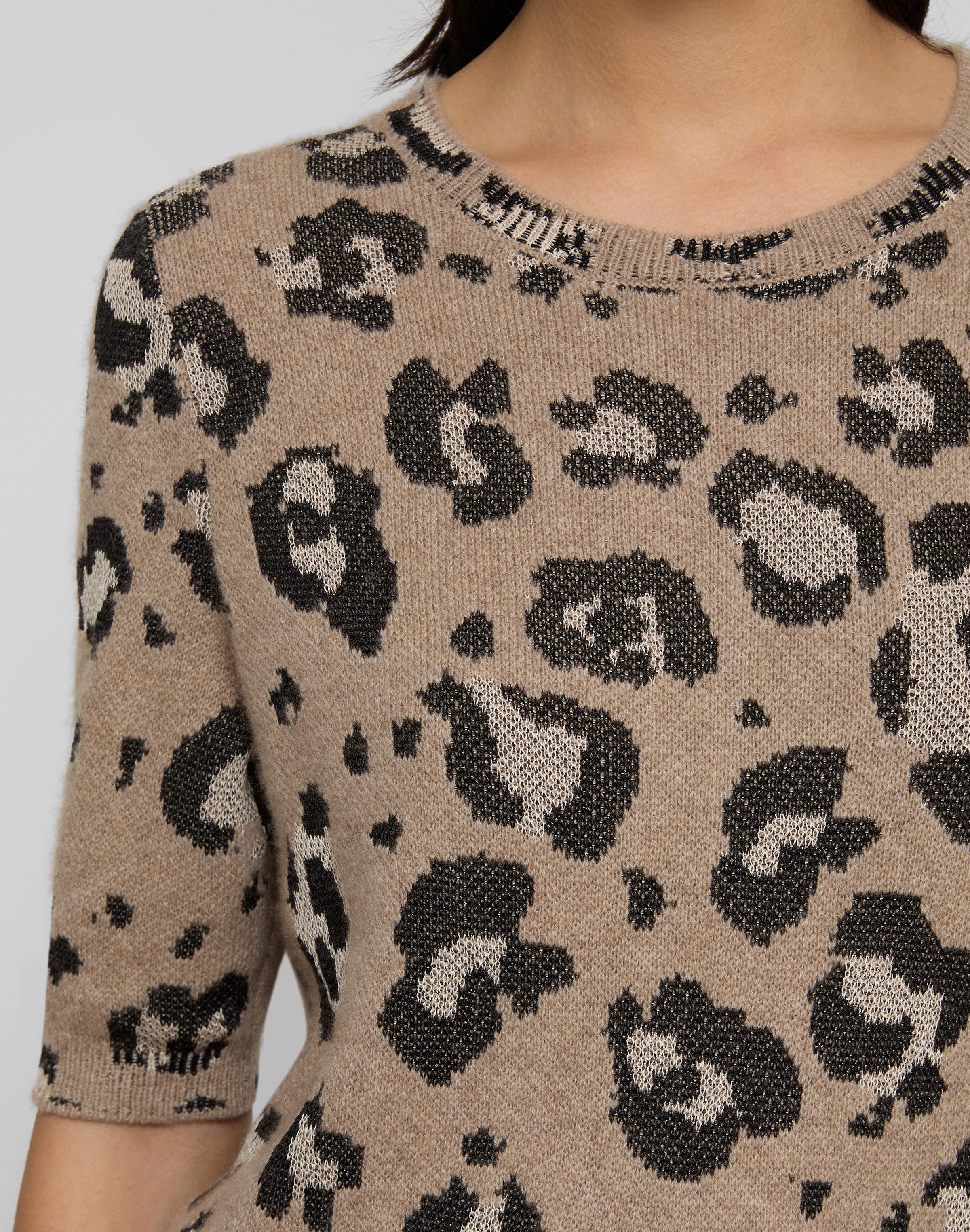 Petite Leopard Jacquard Cashmere-Finespun Voile Sweater