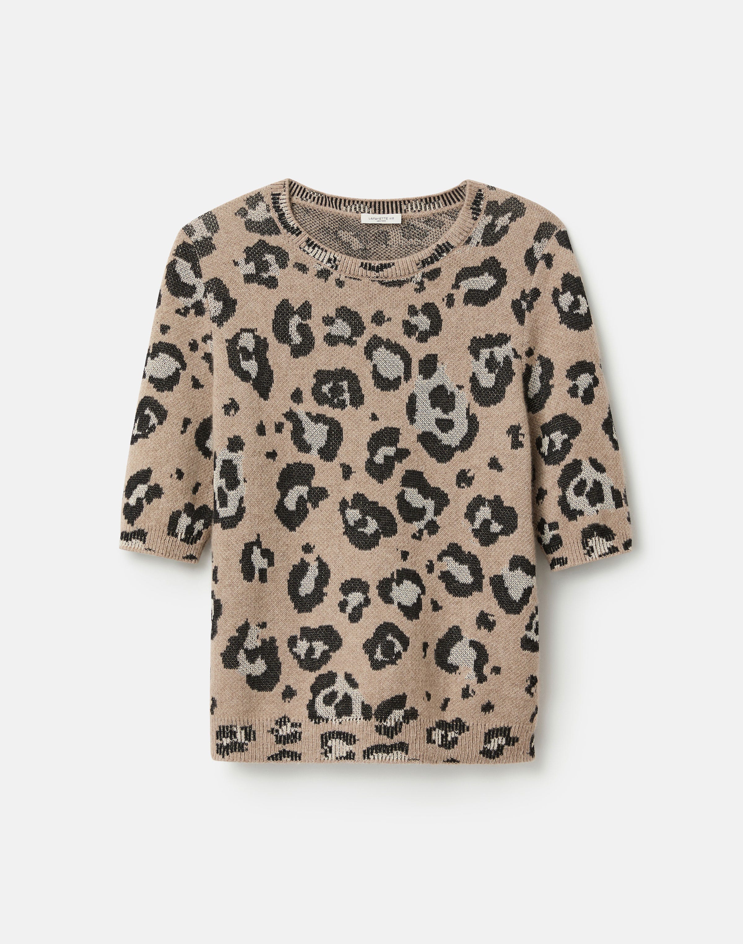 Petite Leopard Jacquard Cashmere-Finespun Voile Sweater