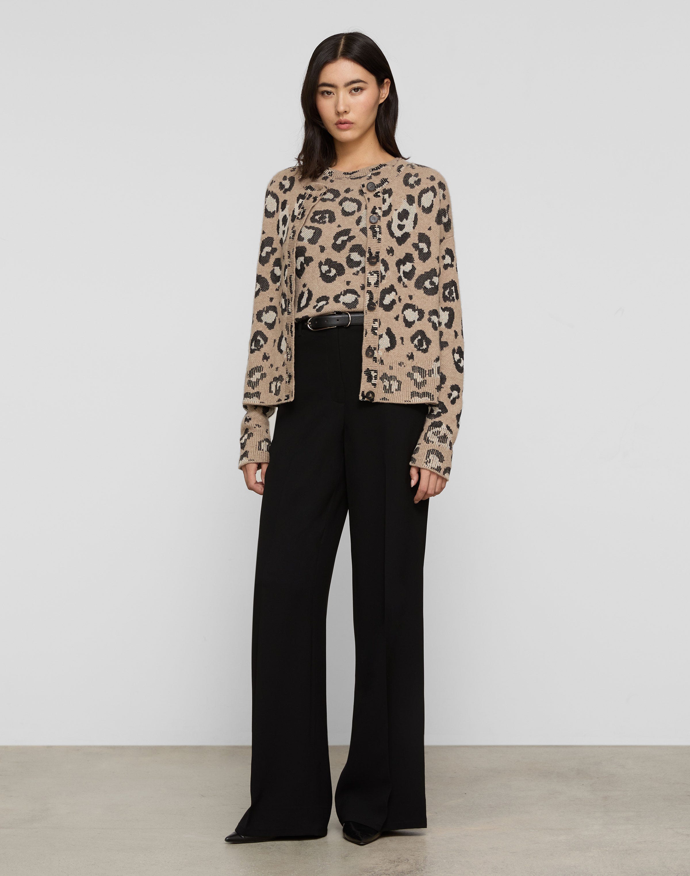 Petite Leopard Jacquard Cashmere-Finespun Voile Sweater