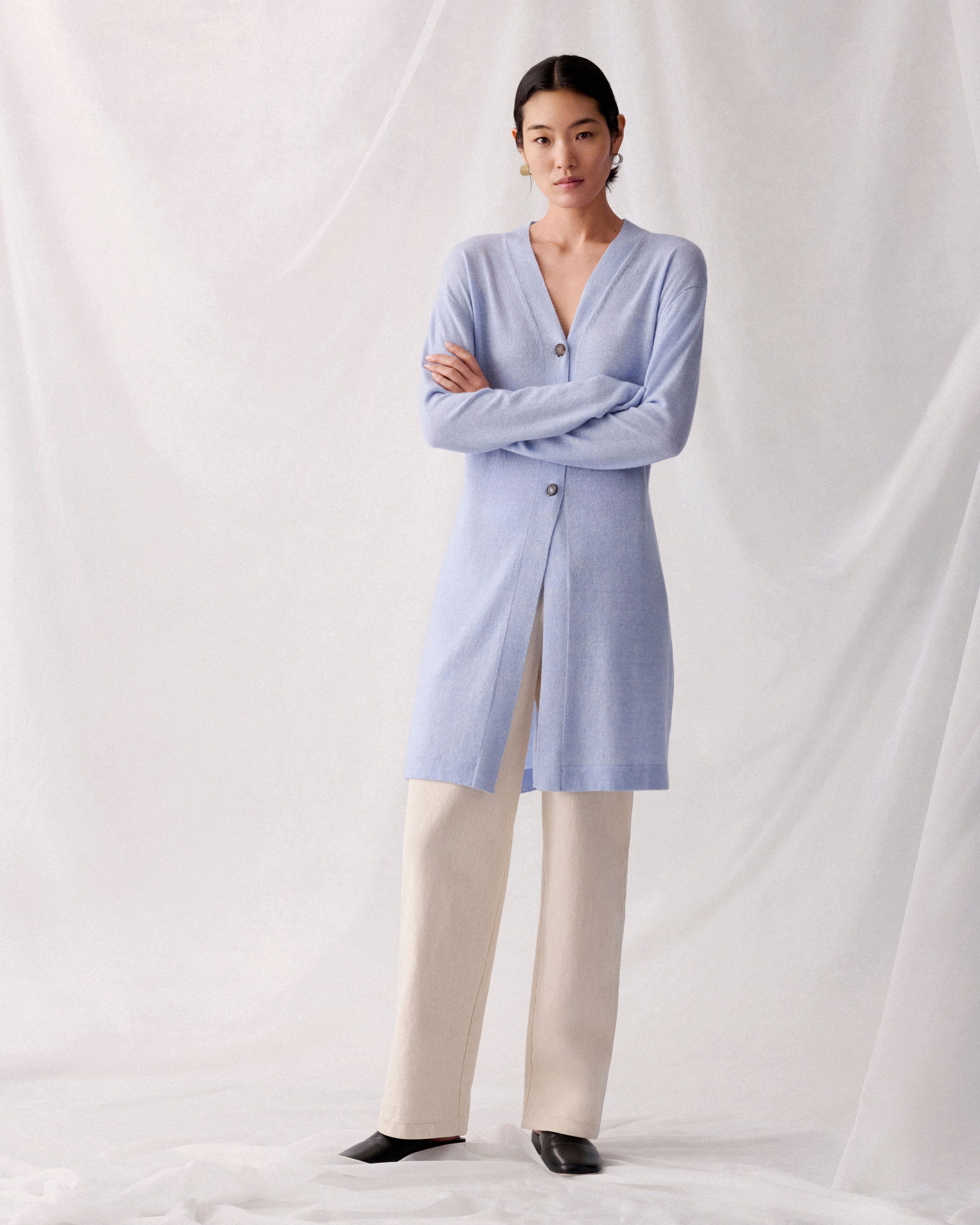 Side Slit Long Cardigan and Kent Jean