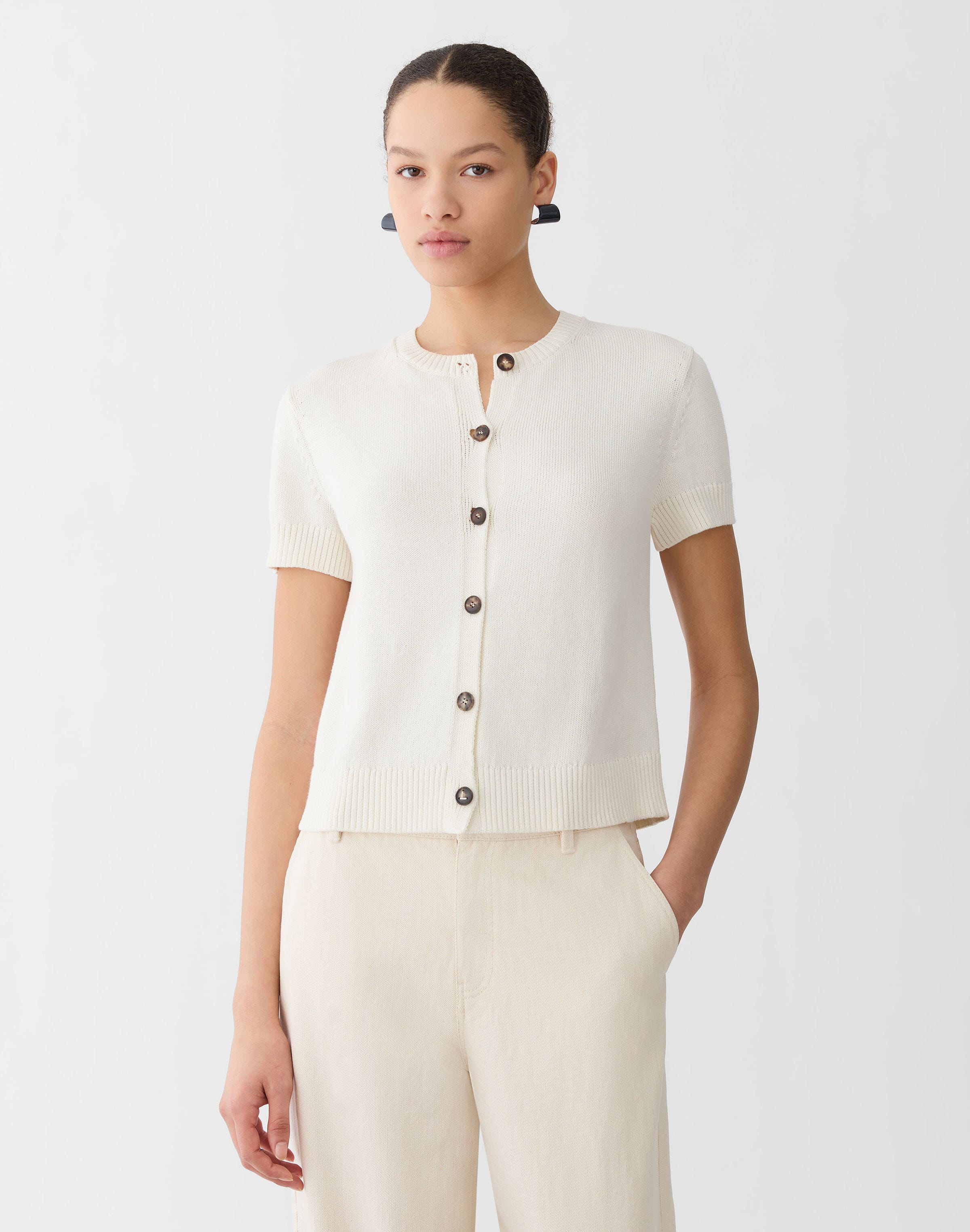 Cotton-Silk Short Sleeve Cardigan