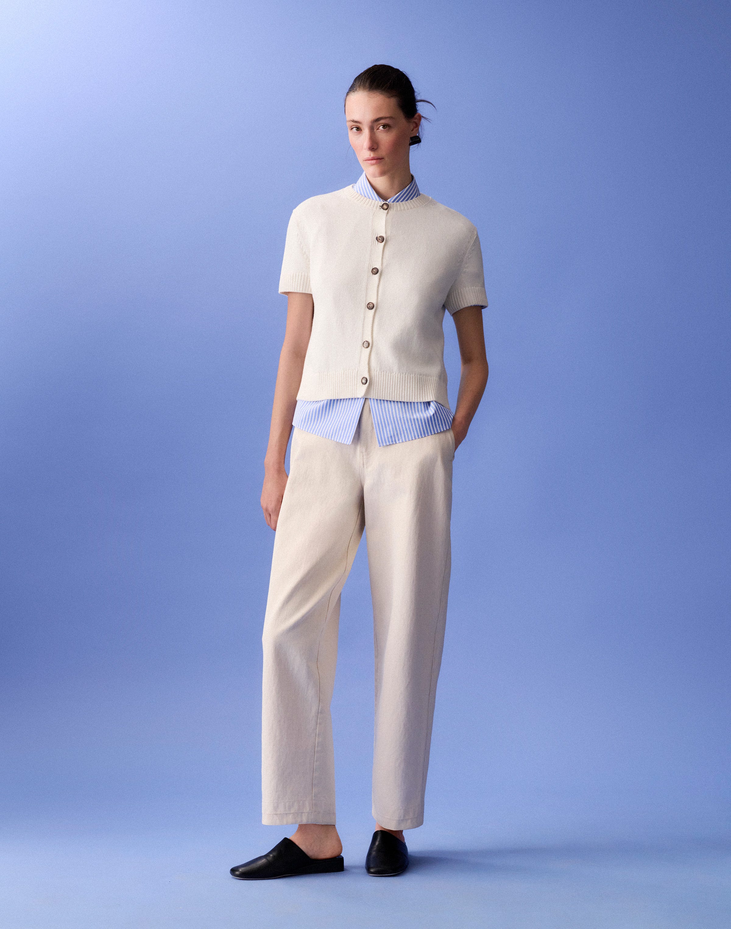 Cotton-Silk Short Sleeve Cardigan