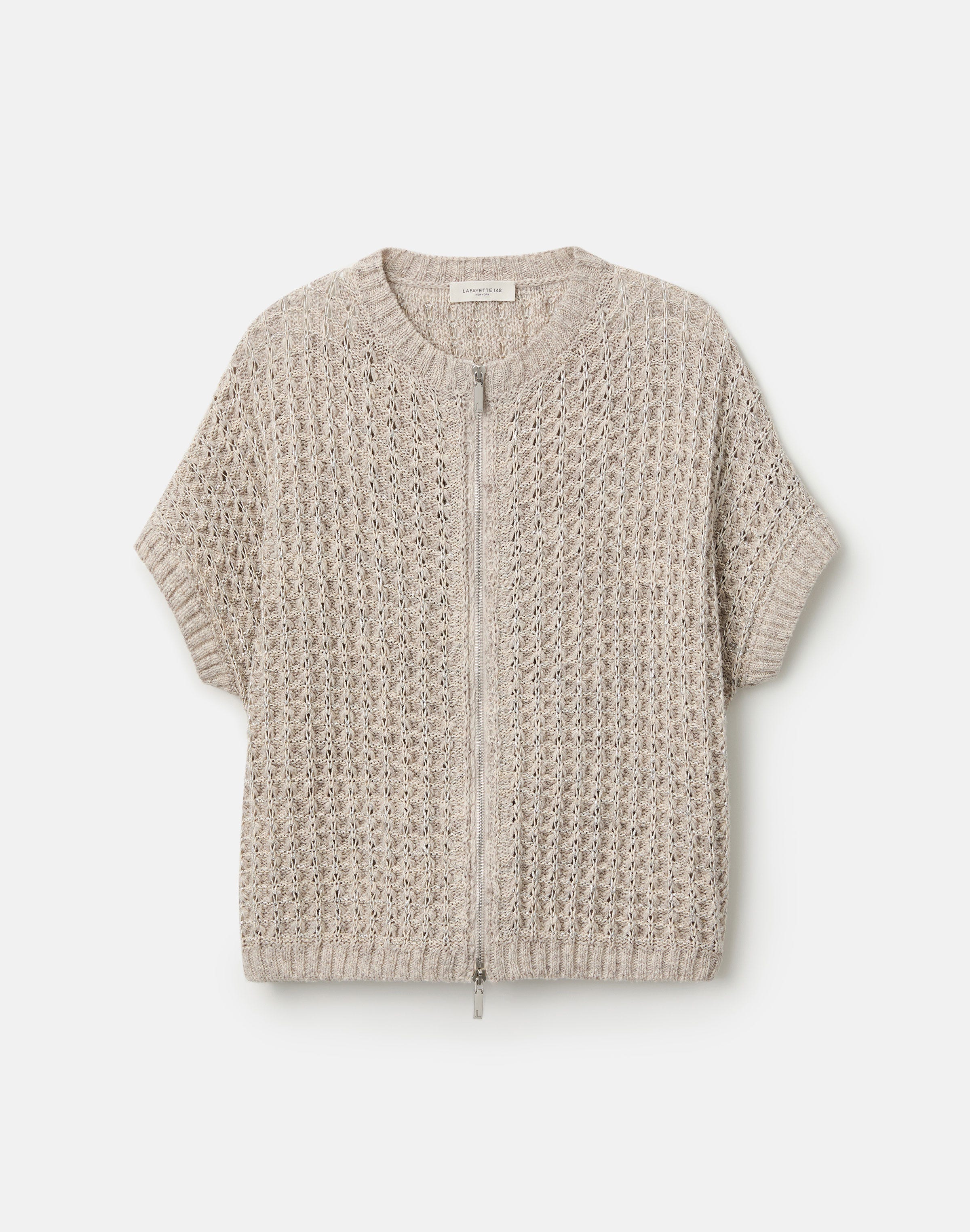 Metallic Flax Linen-Cotton Pointelle Sweater
