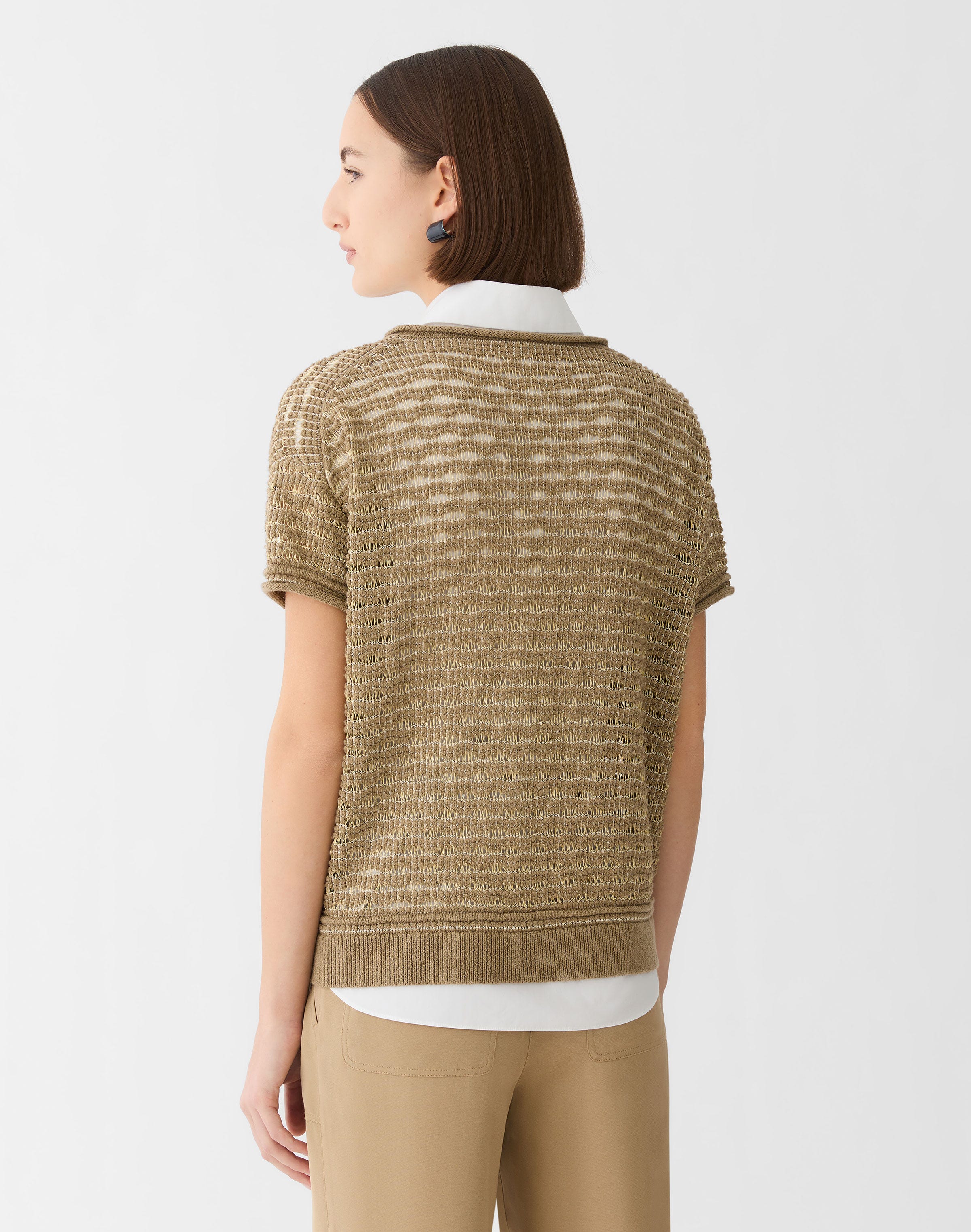 Metallic Cotton-Wool Chainette Short Sleeve Sweater