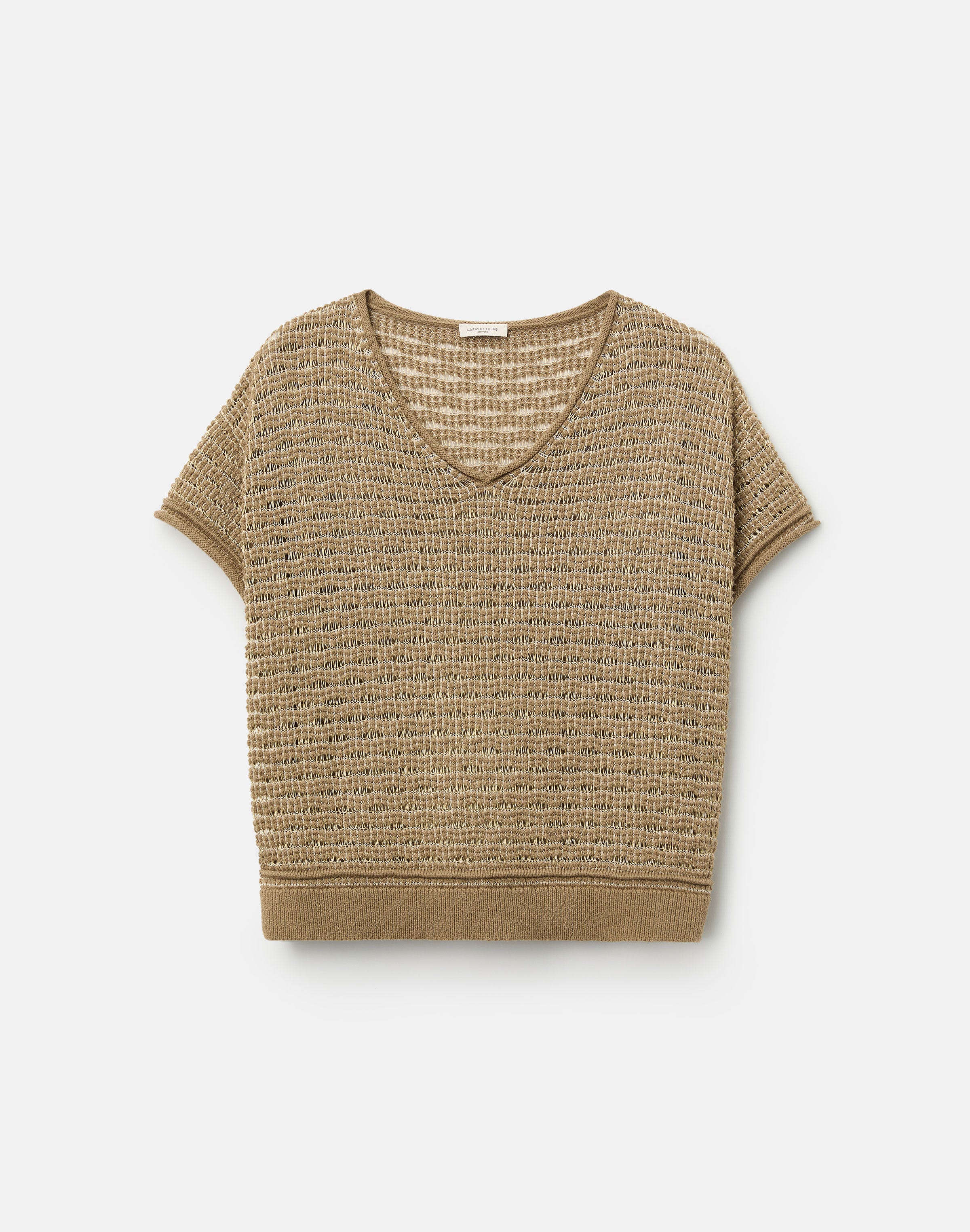 Metallic Cotton-Wool Chainette Short Sleeve Sweater