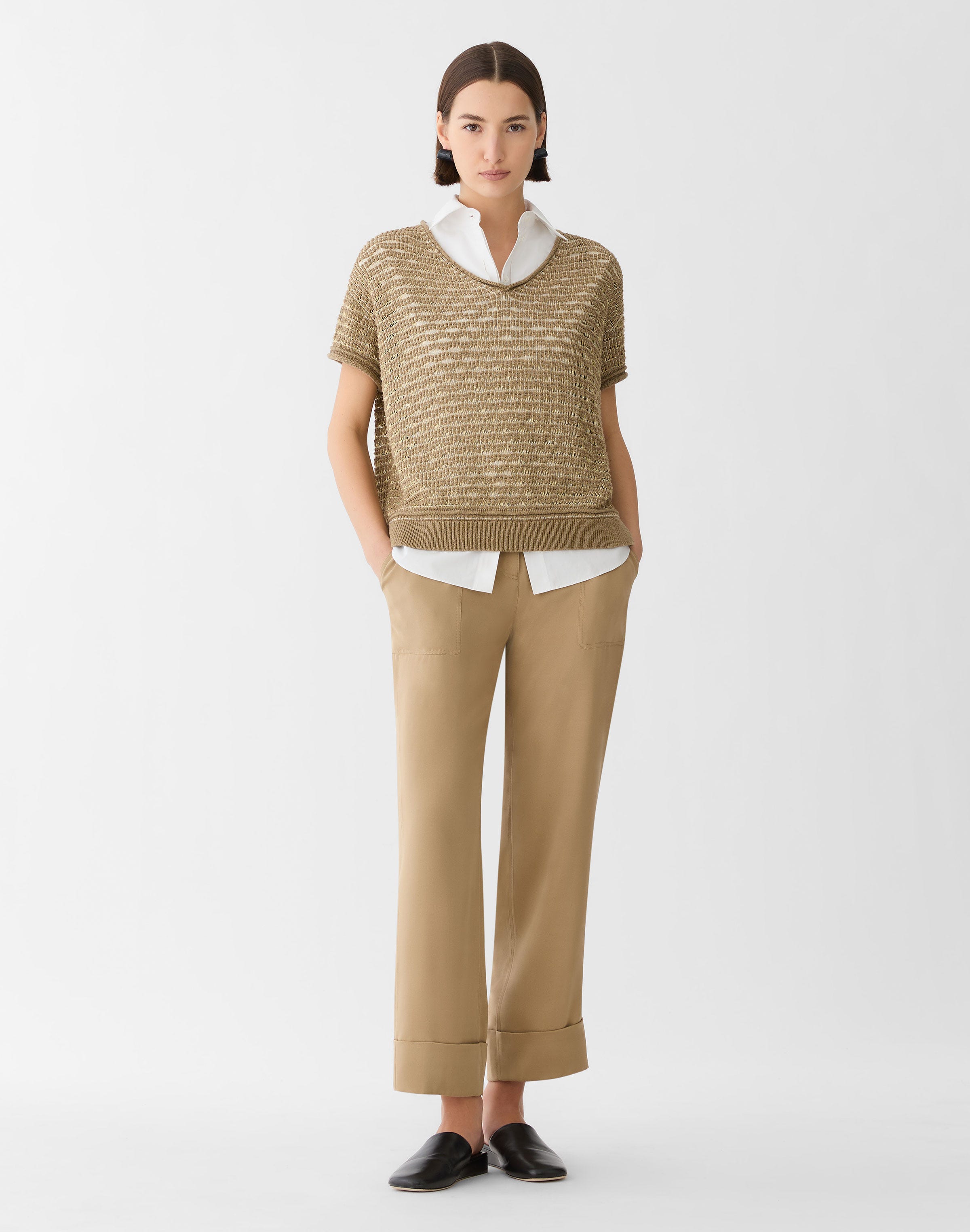 Plus-Size Metallic Cotton-Wool Chainette Short Sleeve Sweater