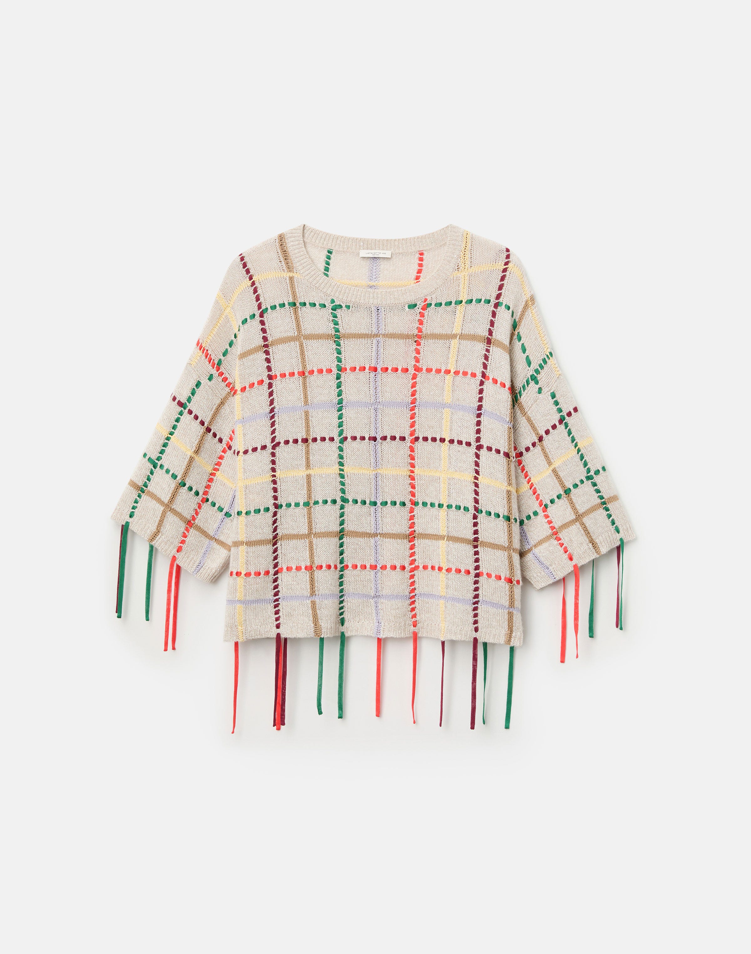 Cashmere Grid Hand Fringed Sweater
