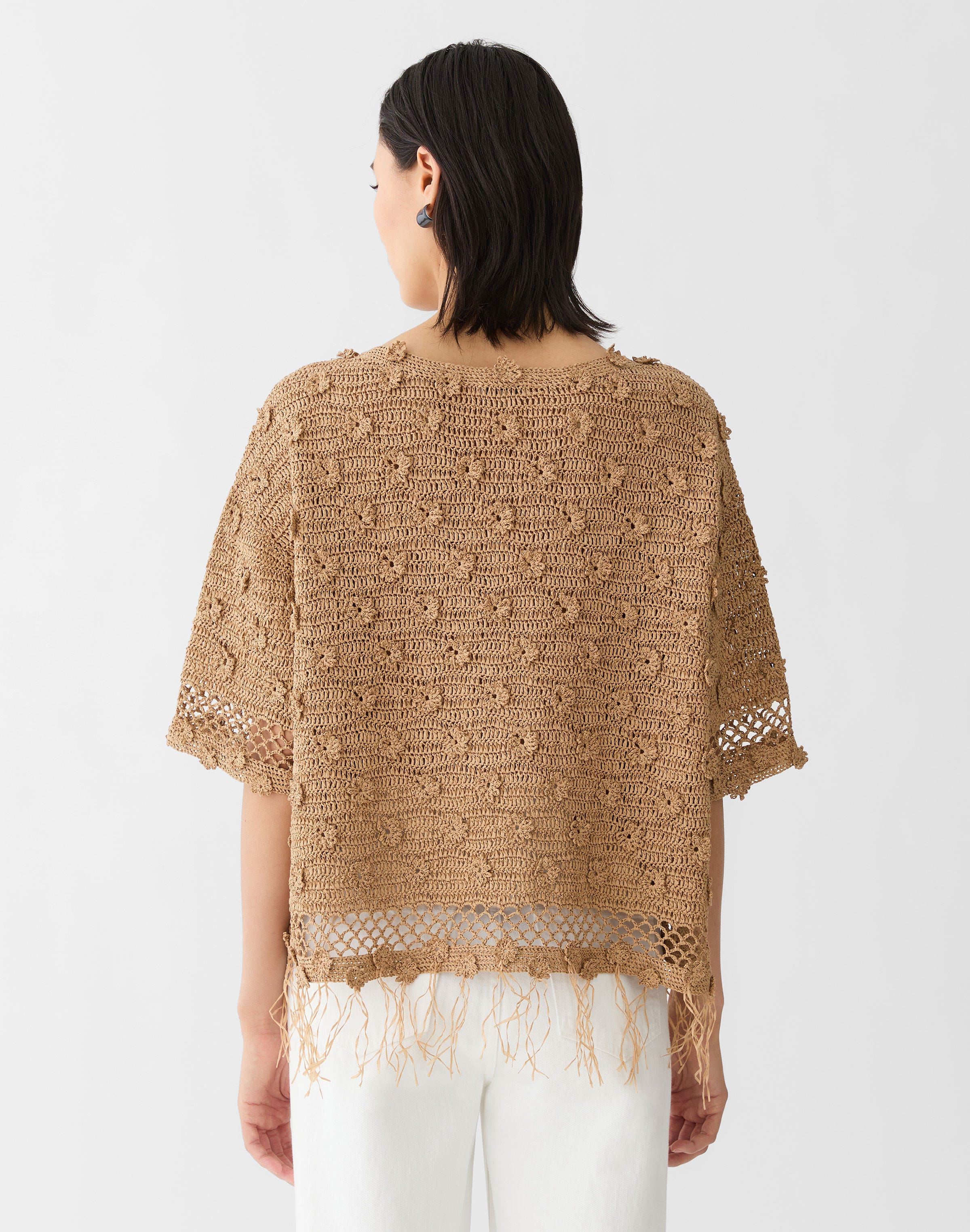 Hand Crocheted Paper Ribbon Floral Sweater