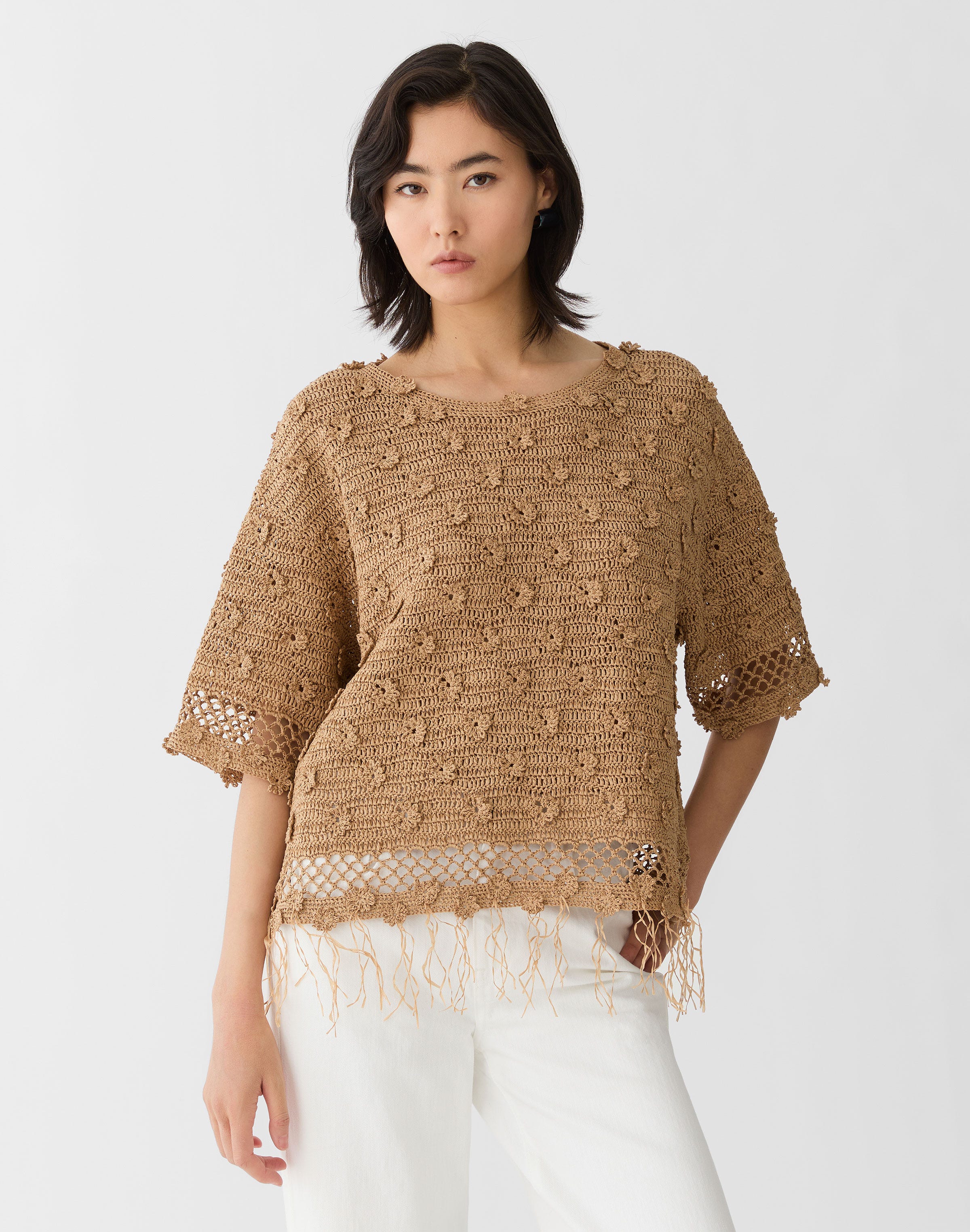 Hand Crocheted Paper Ribbon Floral Sweater