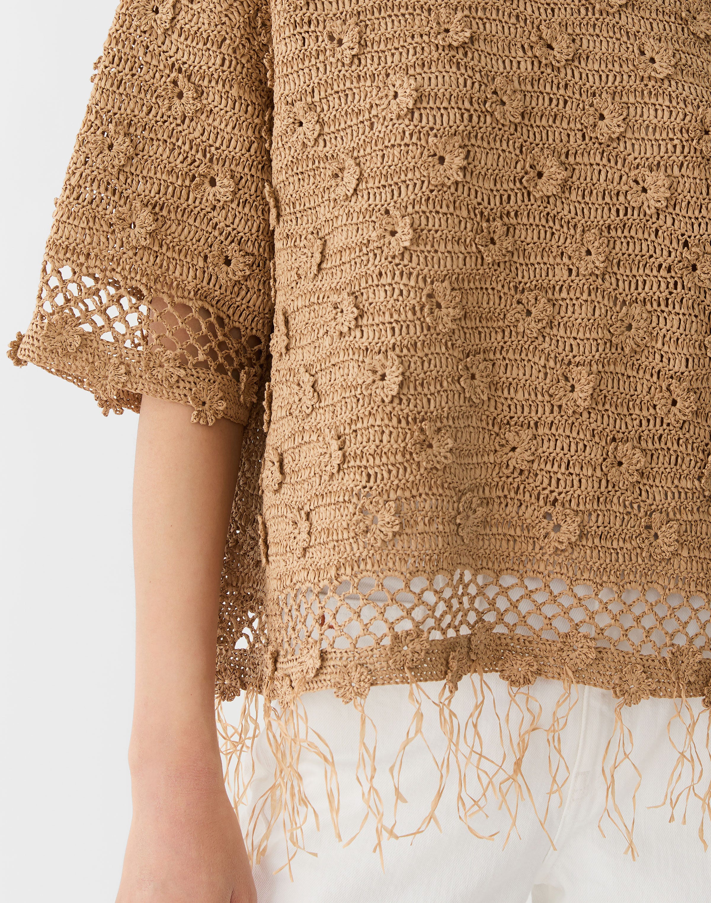 Hand Crocheted Paper Ribbon Floral Sweater