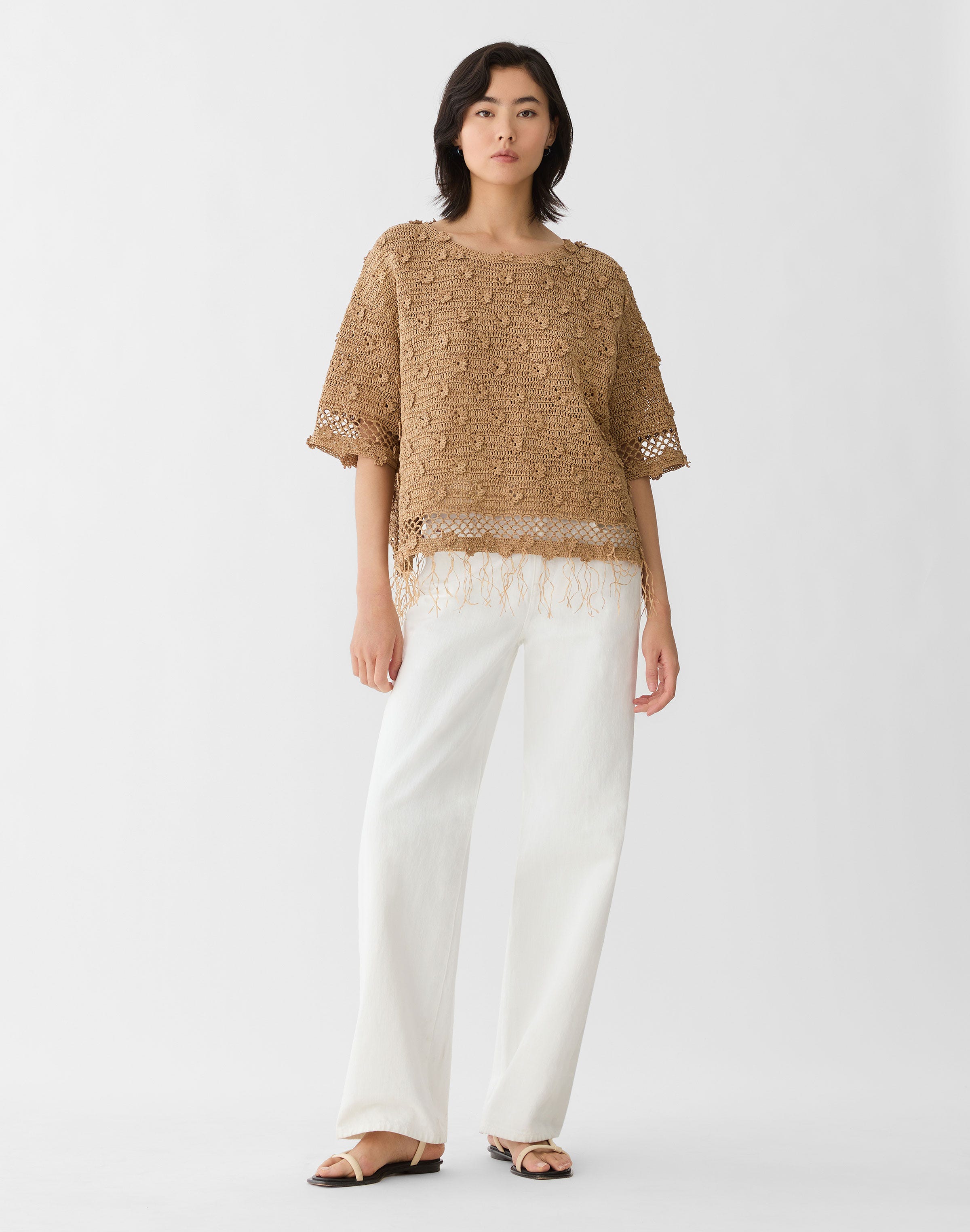 Hand Crocheted Paper Ribbon Floral Sweater