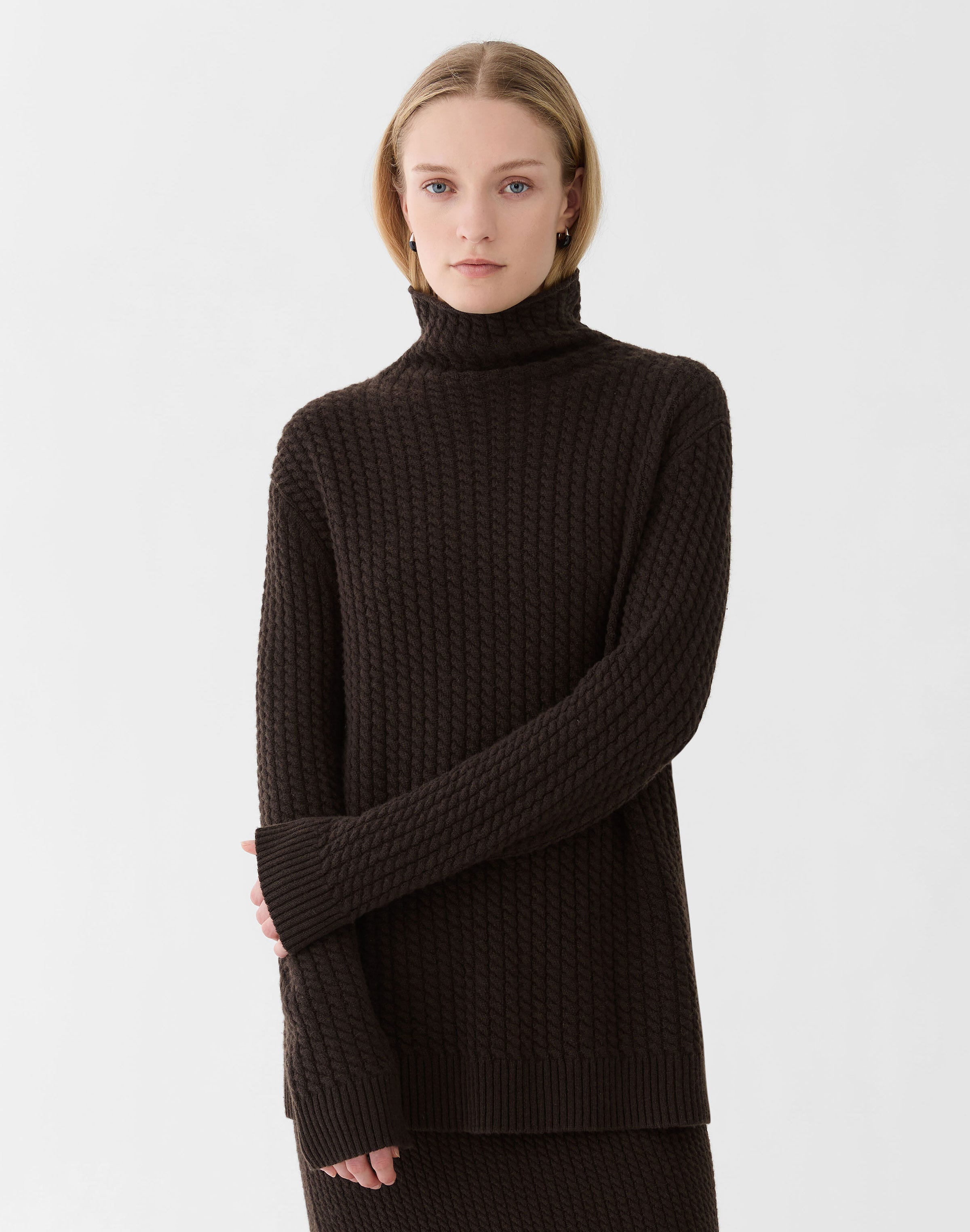Cashmere Cable Knit Stand Collar Sweater