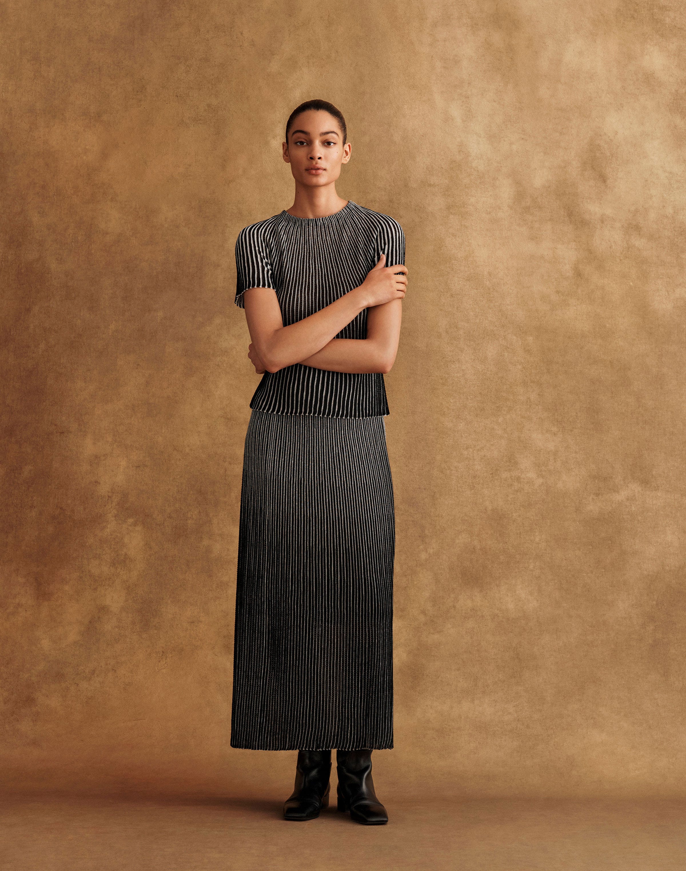 Metallic Shimmer Pointelle Sweater
