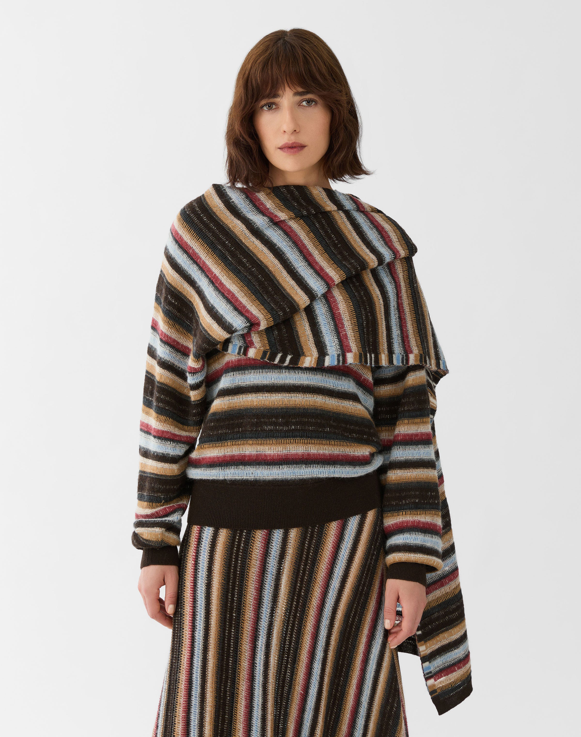 Horizon Stripe Cashmere-Wool Alpaca Wrap Scarf Sweater