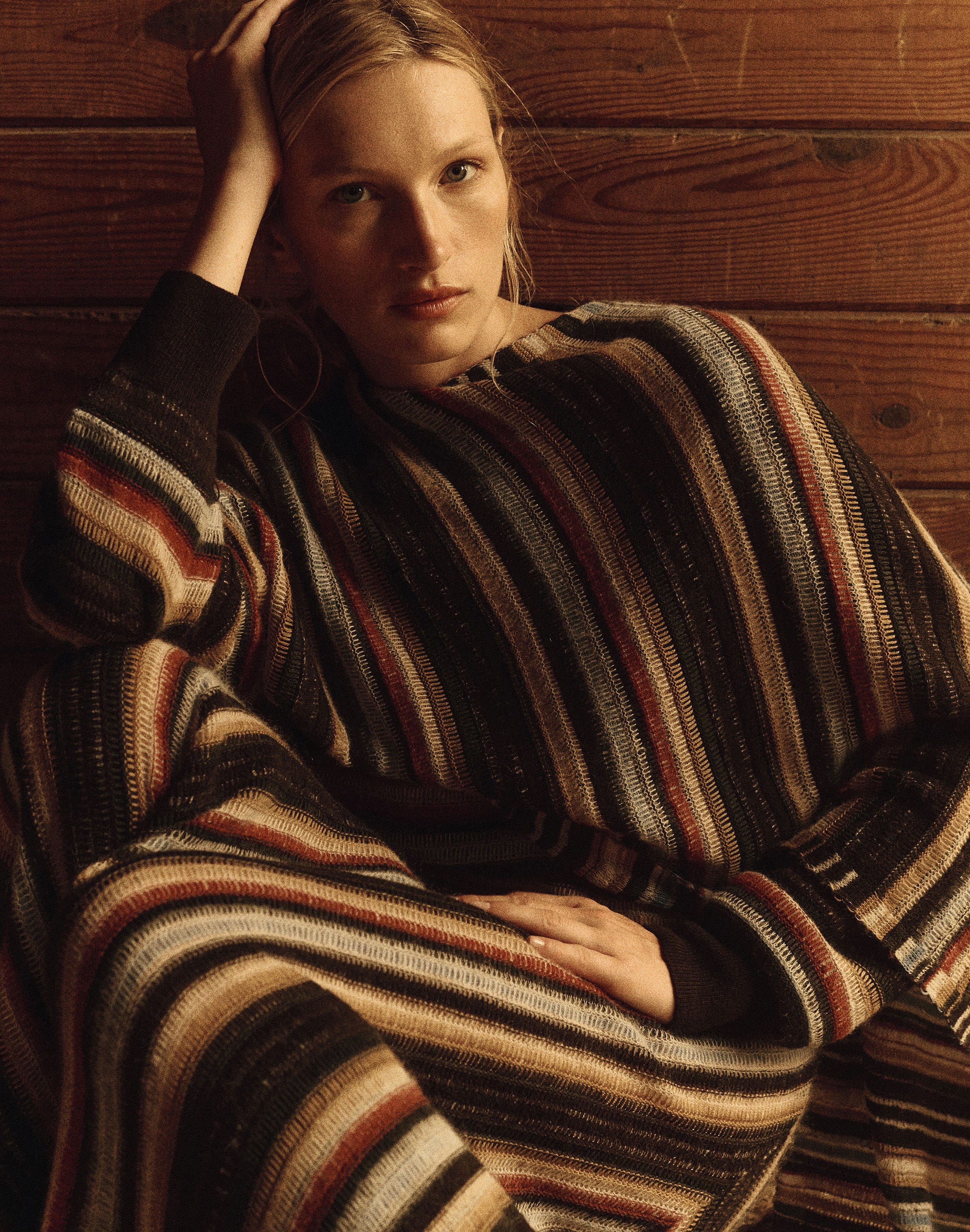 Horizon Stripe Cashmere-Wool Alpaca Wrap Scarf Sweater