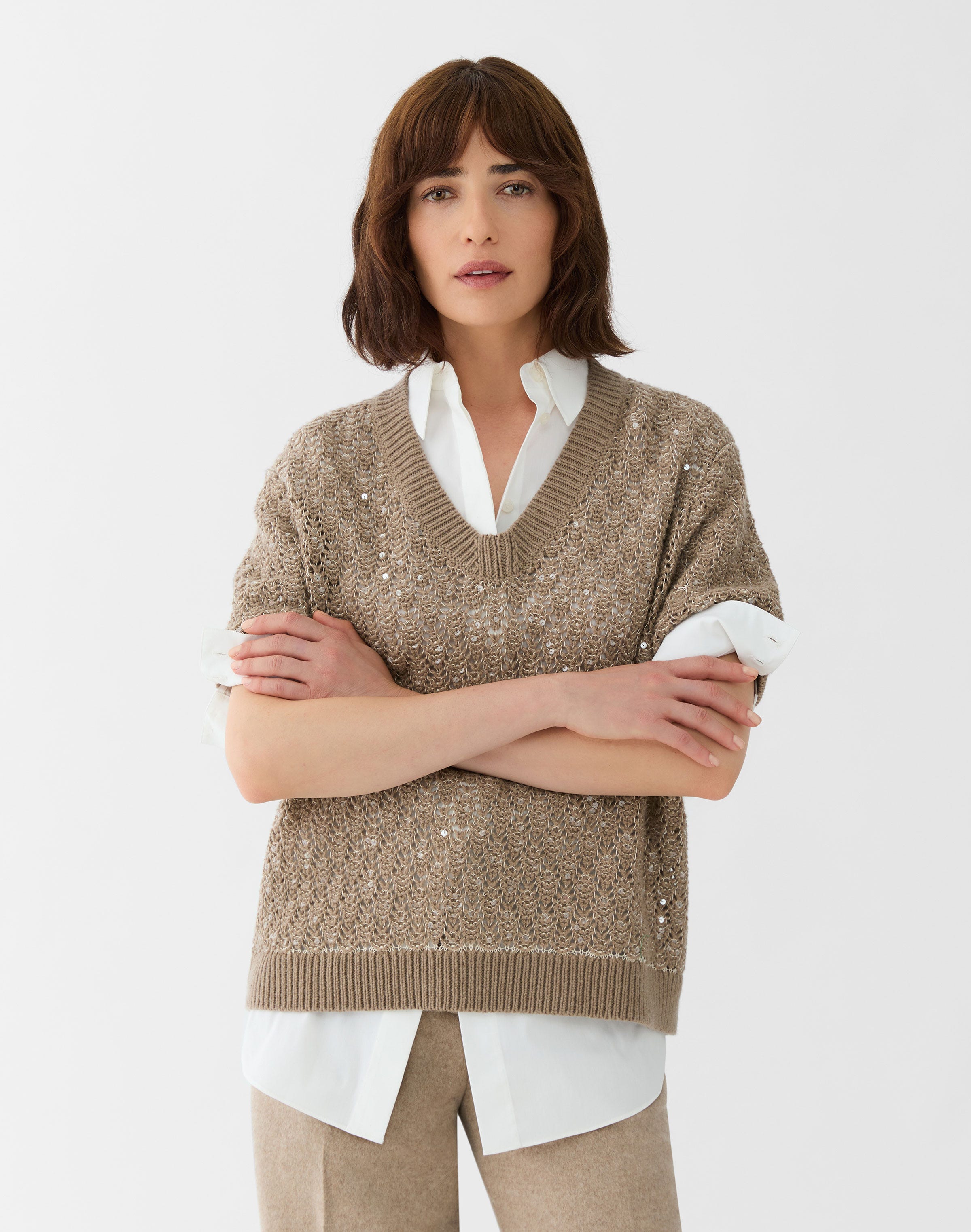 Hand Sequined Wool-Cashmere & Cotton Sweater