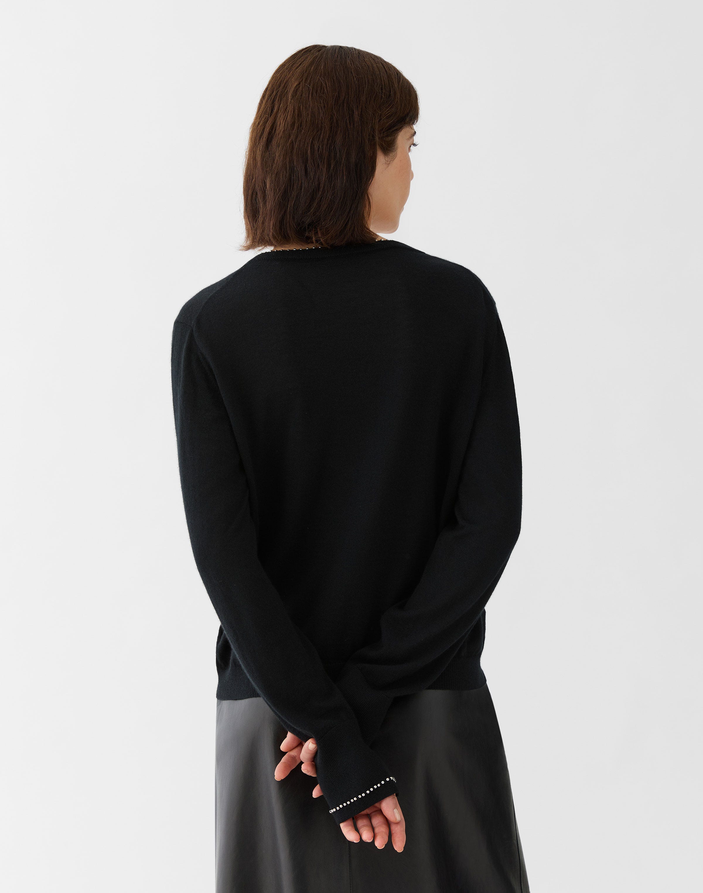 Fine Gauge Cashmere Hand Beaded V-Neck Sweater