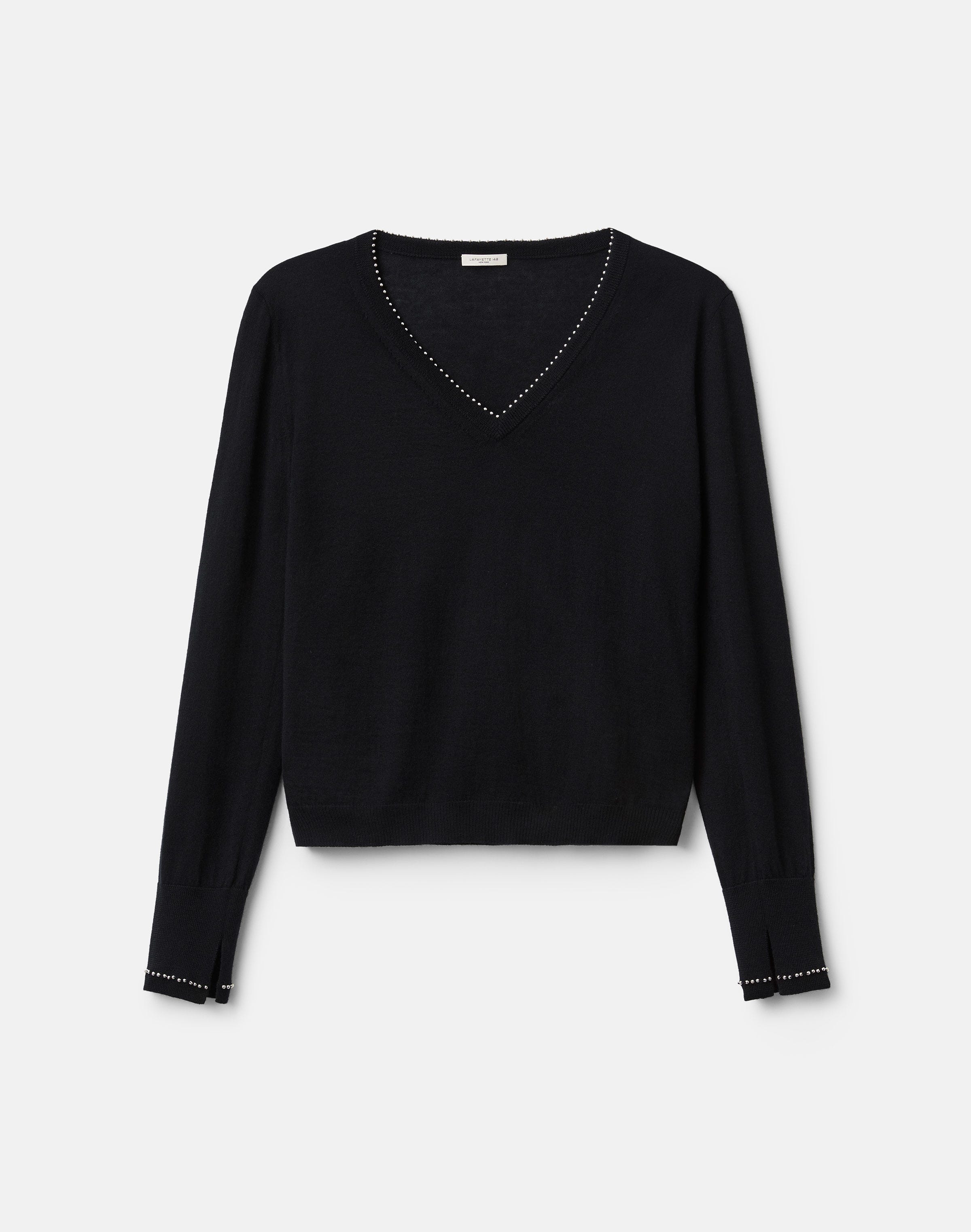 Fine Gauge Cashmere Hand Beaded V-Neck Sweater