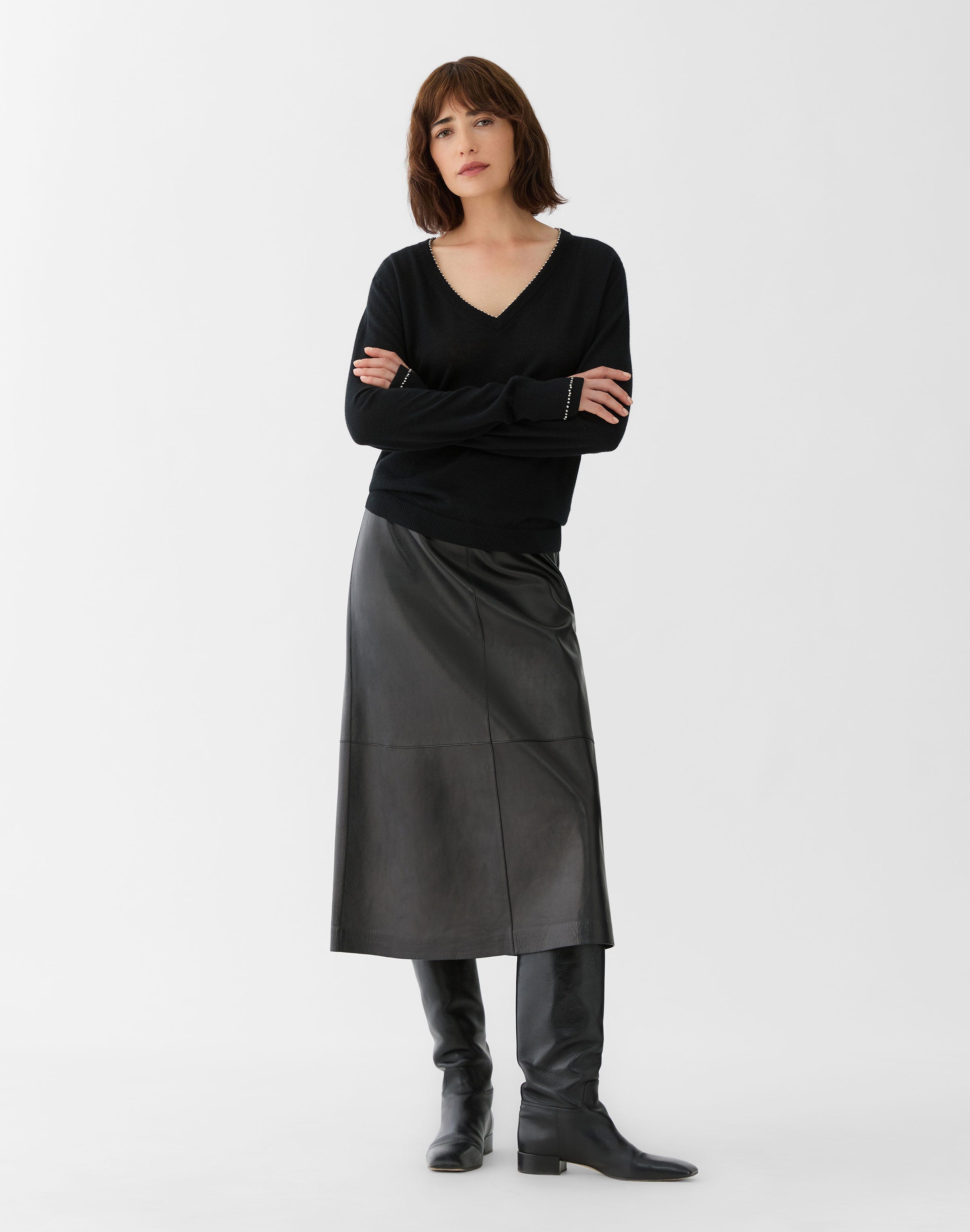 Fine Gauge Cashmere Hand Beaded V-Neck Sweater