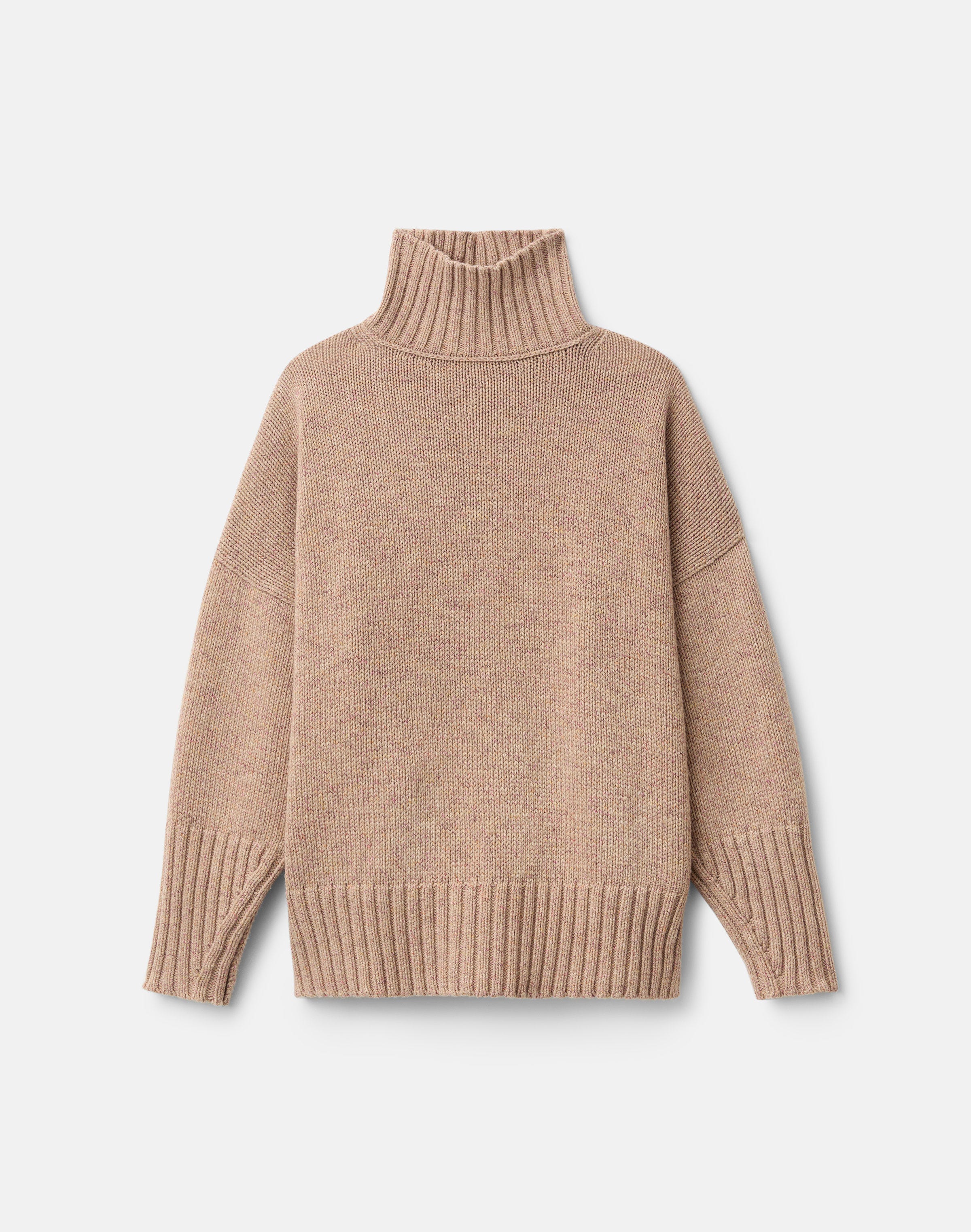 Wool-Cashmere Mouliné Stand Collar Oversized Sweater