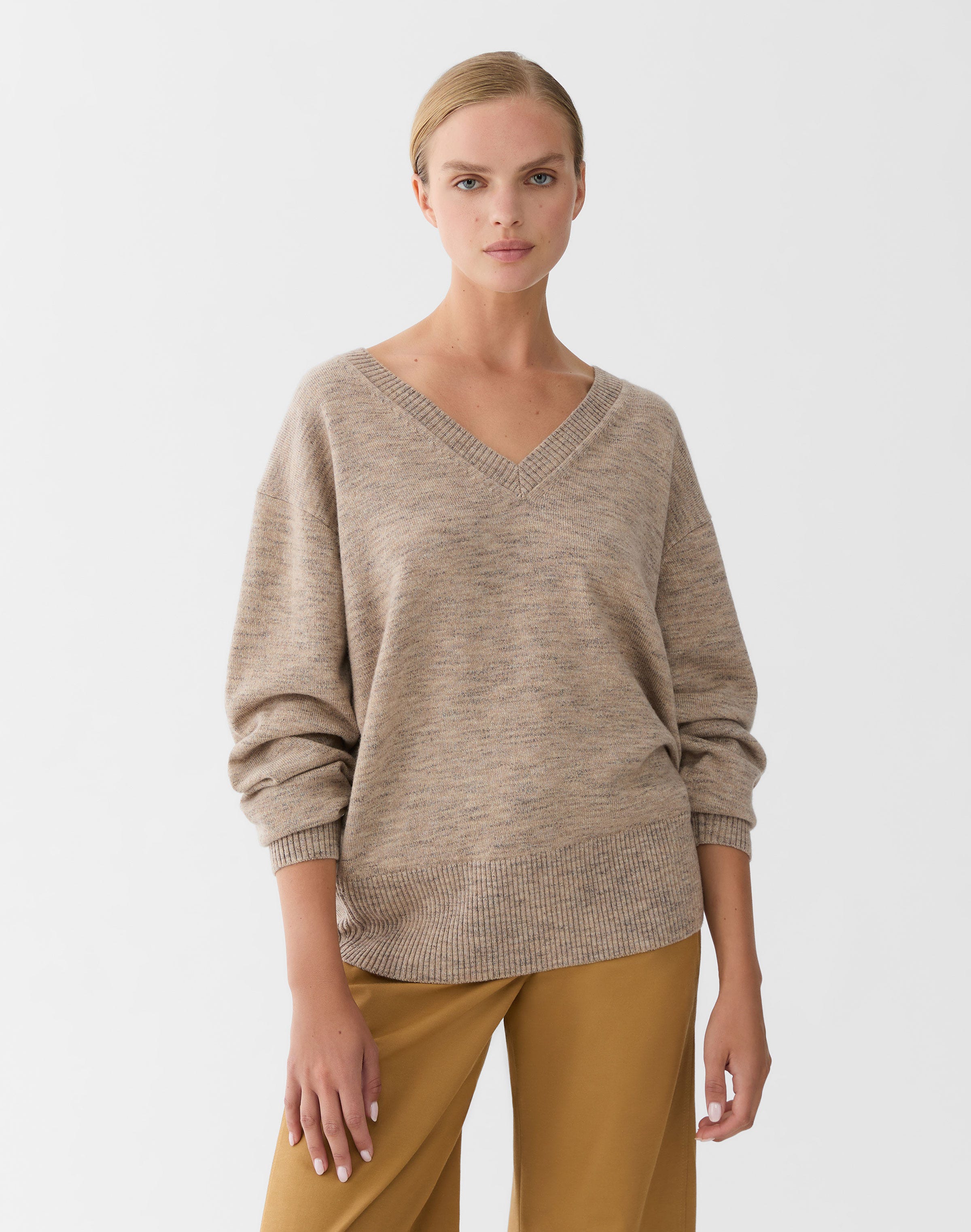 Wool-Cashmere Mouliné V-Neck Sweater