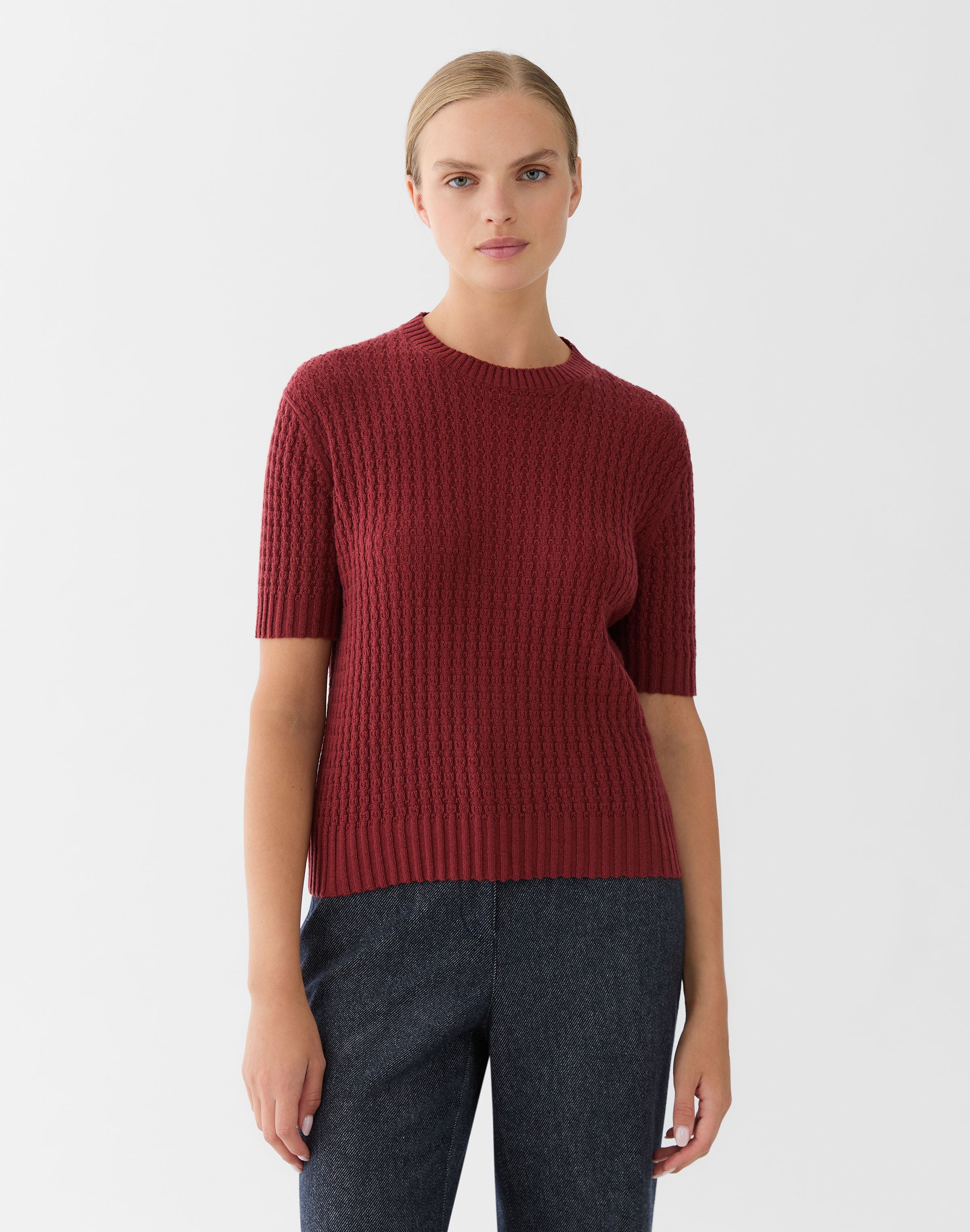 Cashmere Mixed Stitch Crewneck Sweater