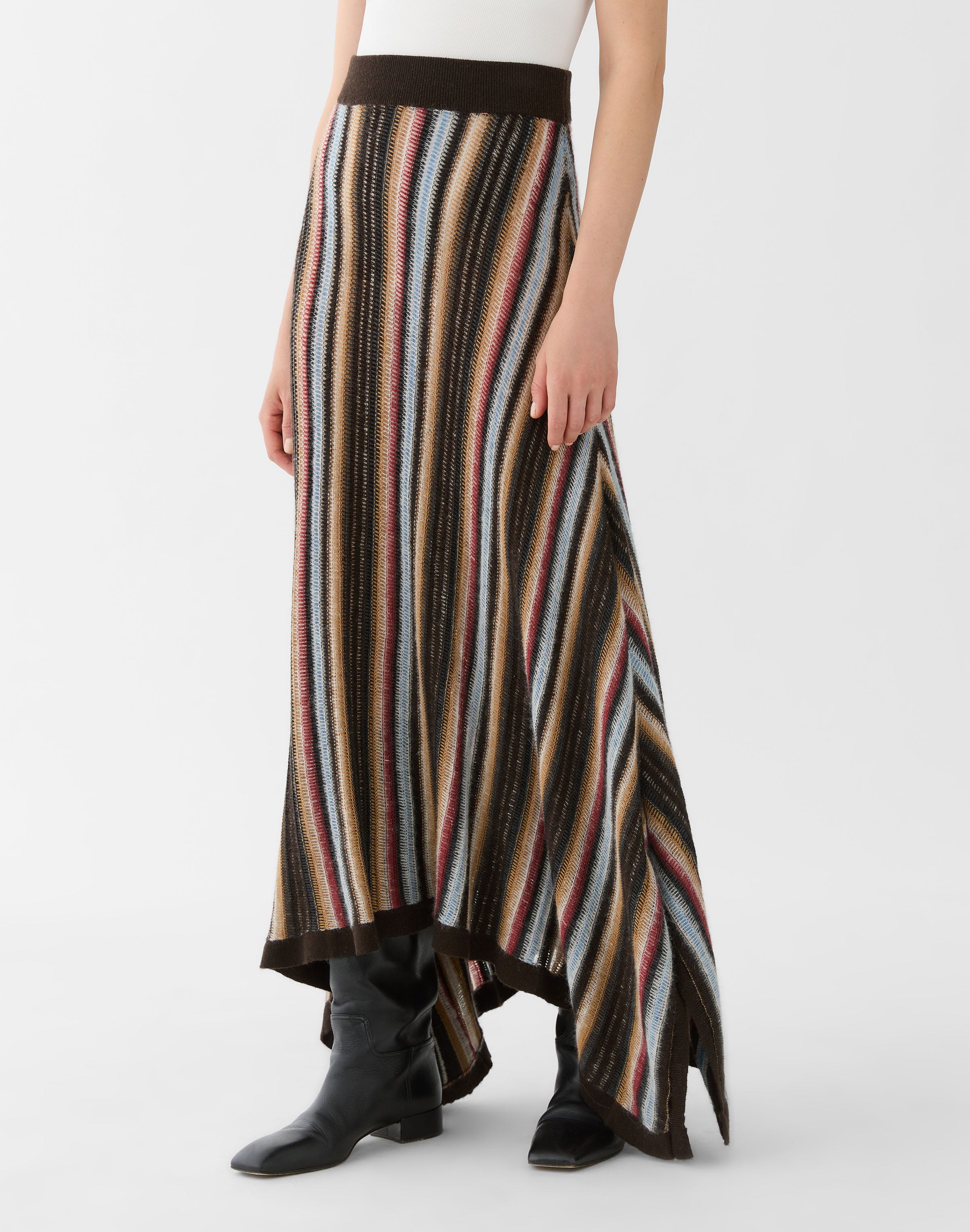 Horizon Stripe Cashmere-Wool Alpaca Handkerchief Skirt
