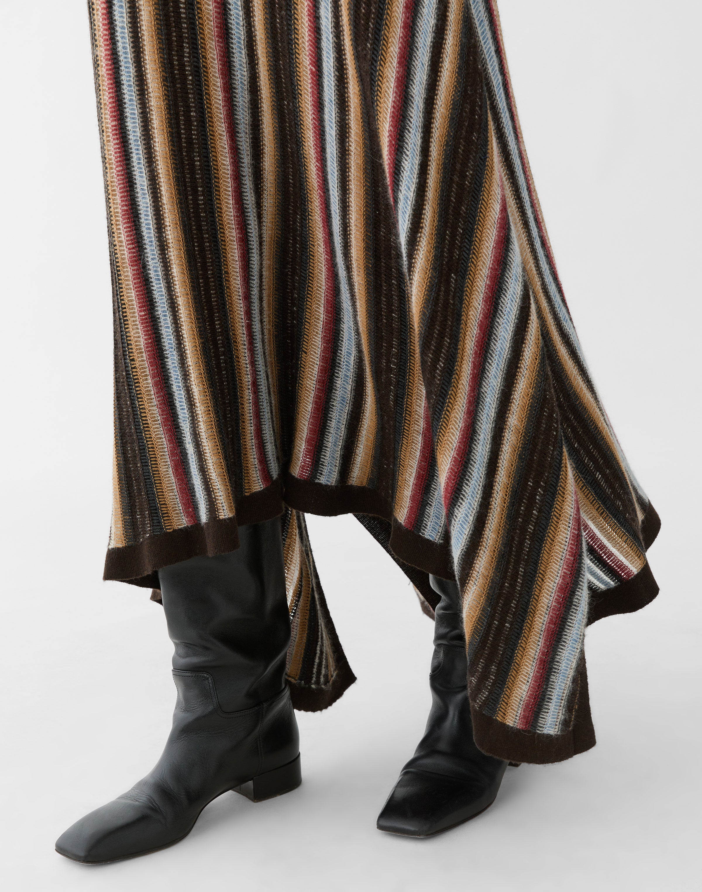 Horizon Stripe Cashmere-Wool Alpaca Handkerchief Skirt