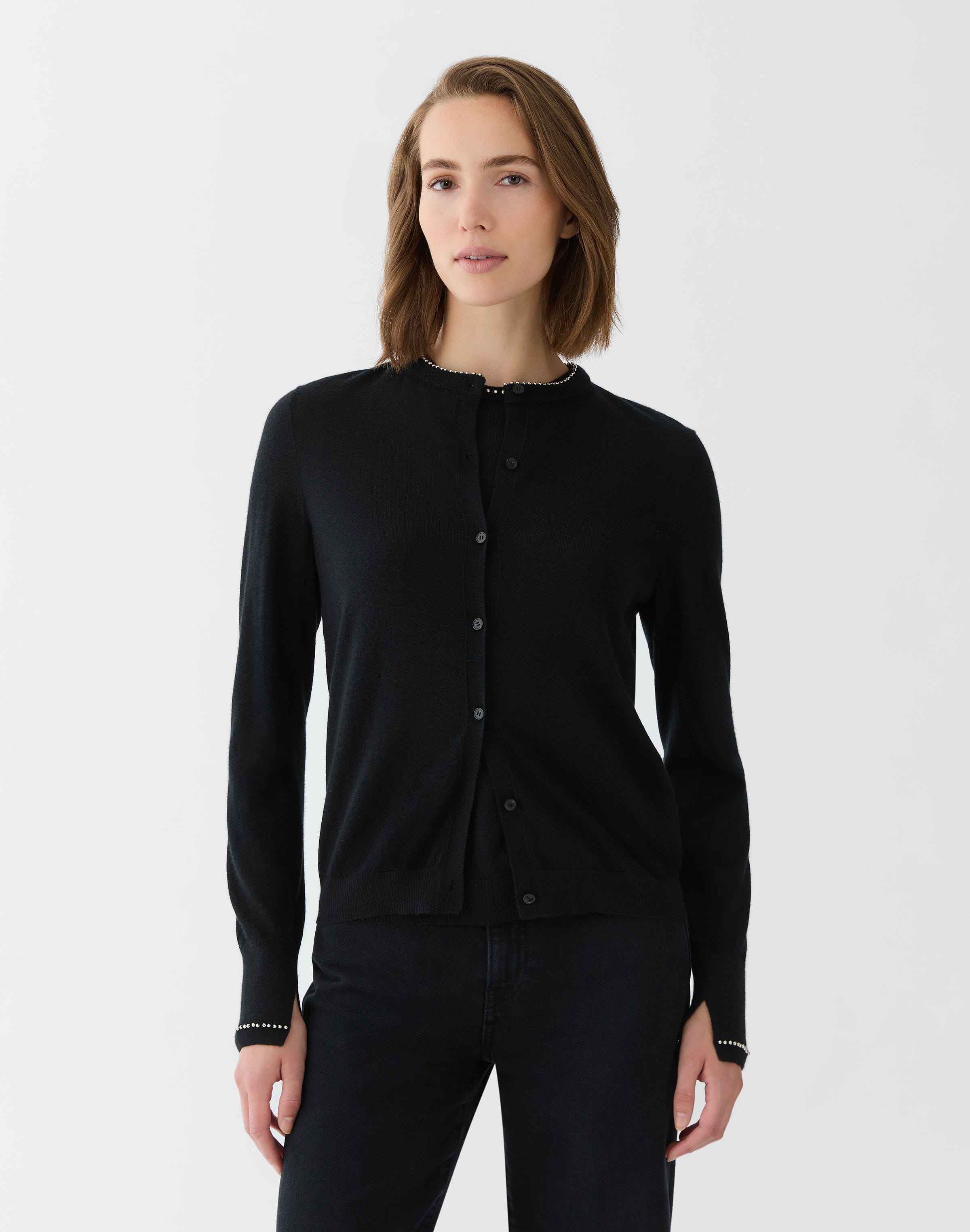 Fine Gauge Cashmere Hand Beaded Cardigan