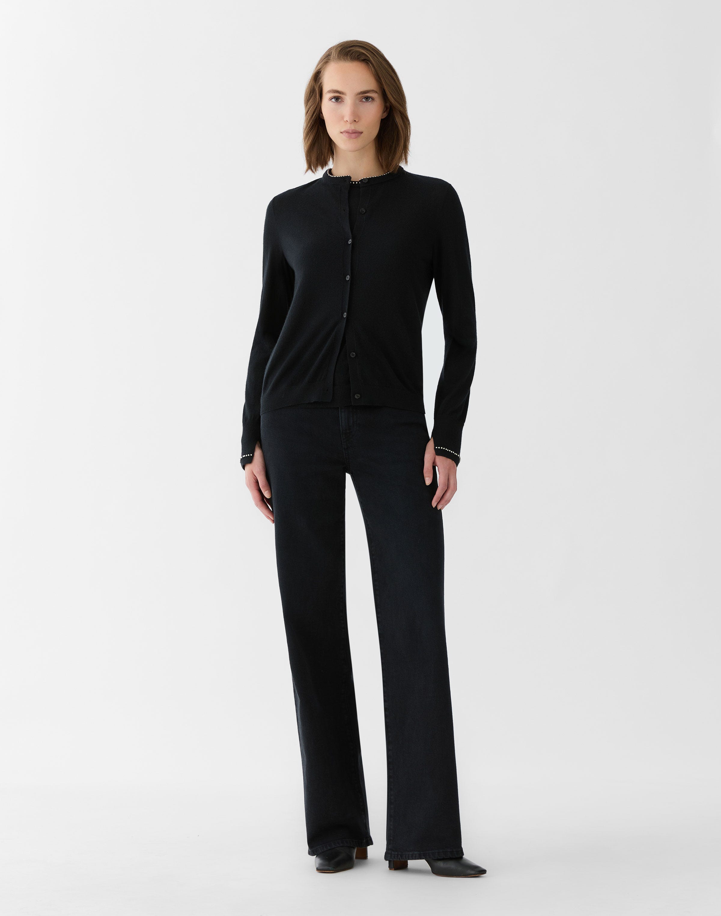 Fine Gauge Cashmere Hand Beaded Cardigan