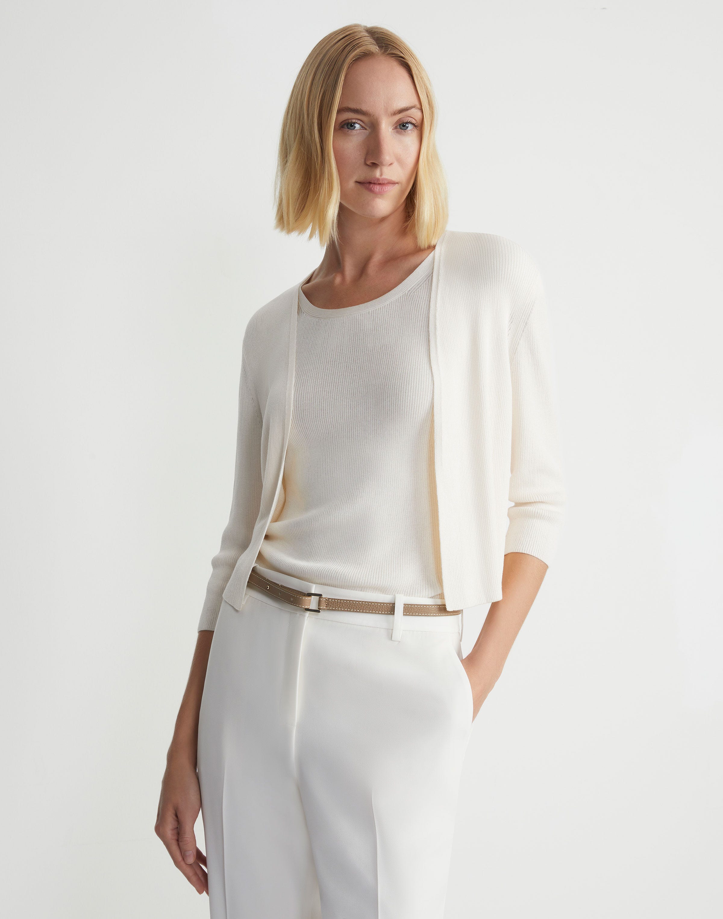 Petite Finespun Voile Open-Front Cropped Cardigan